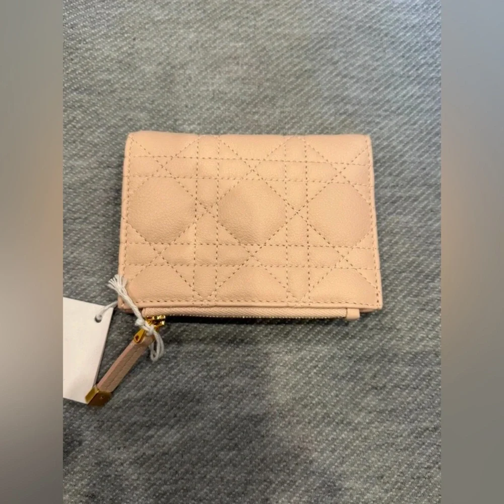 Dior Blush Pink Quilted Card Wallet with Gold CD Emblem